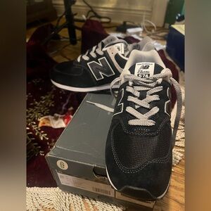 New Balance 574 Black and White Sneakers